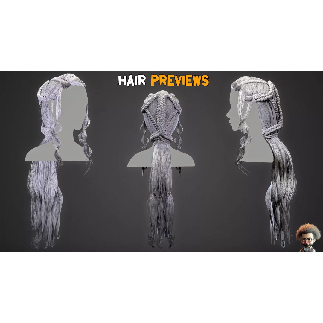 Real Hair 3D Model – Ultra-Realistic Low-Poly Game Asset, FBX, OBJ - View 9