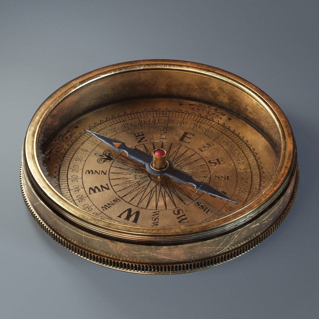 Vintage Brass Compass 3D Model – PBR Textured Asset for Visualization - View 10