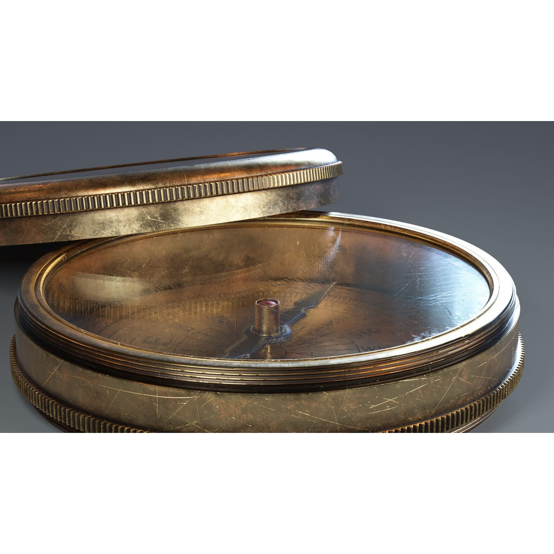 Vintage Brass Compass 3D Model – PBR Textured Asset for Visualization - View 13