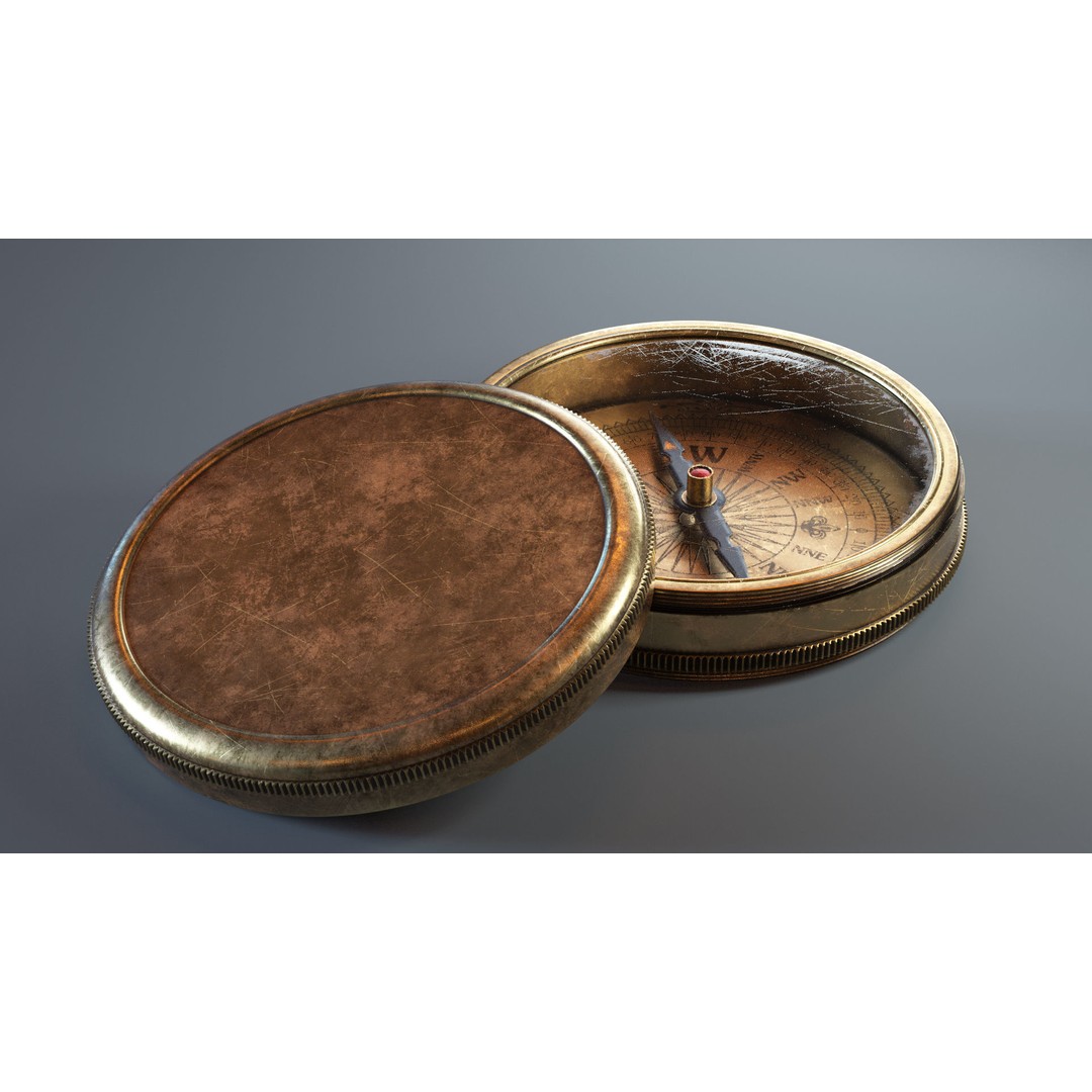 Vintage Brass Compass 3D Model – PBR Textured Asset for Visualization - View 15