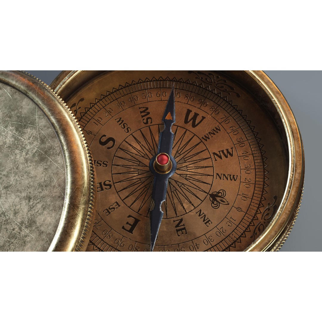 Vintage Brass Compass 3D Model – PBR Textured Asset for Visualization - View 16