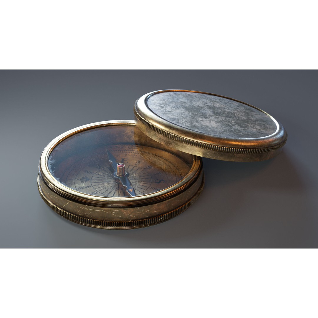 Vintage Brass Compass 3D Model – PBR Textured Asset for Visualization - View 17