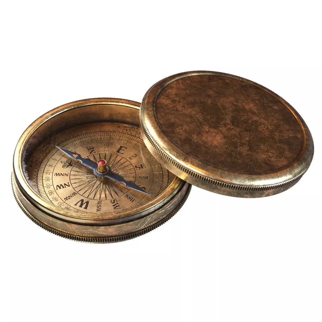 Vintage Brass Compass 3D Model – PBR Textured Asset for Visualization - View 2