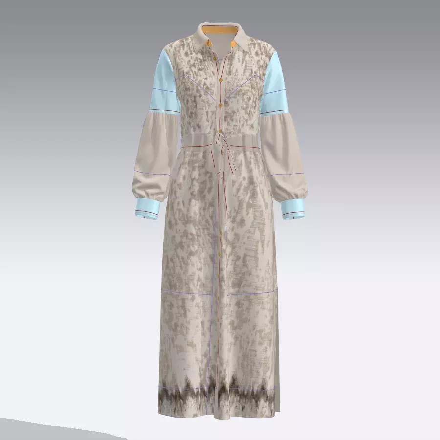 Long Sleeve Maxi Dress 3D Model – Elegant Casual Design, FBX, OBJ, GLB