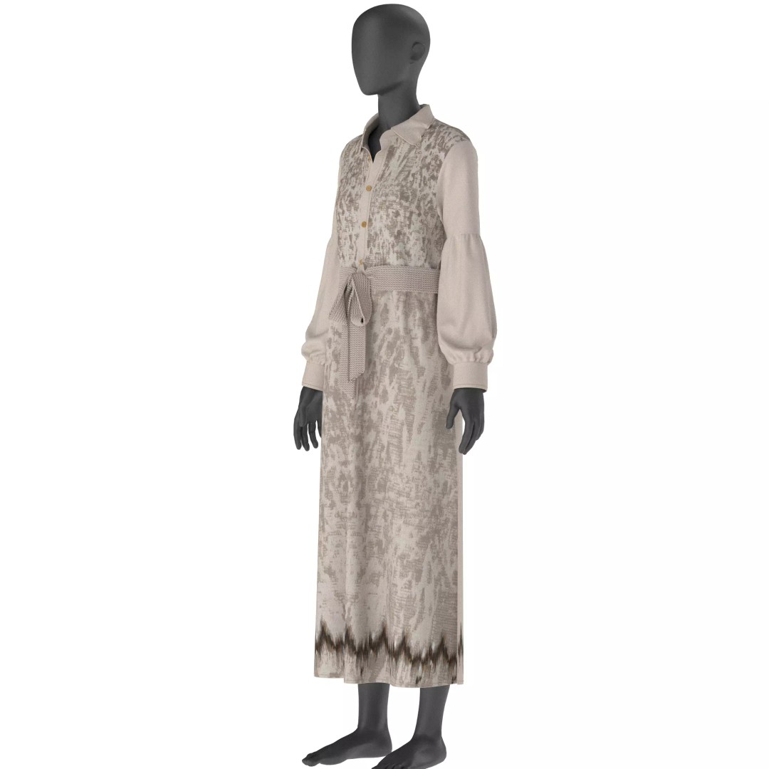 Long Sleeve Maxi Dress 3D Model – Elegant Casual Design, FBX, OBJ, GLB - View 10