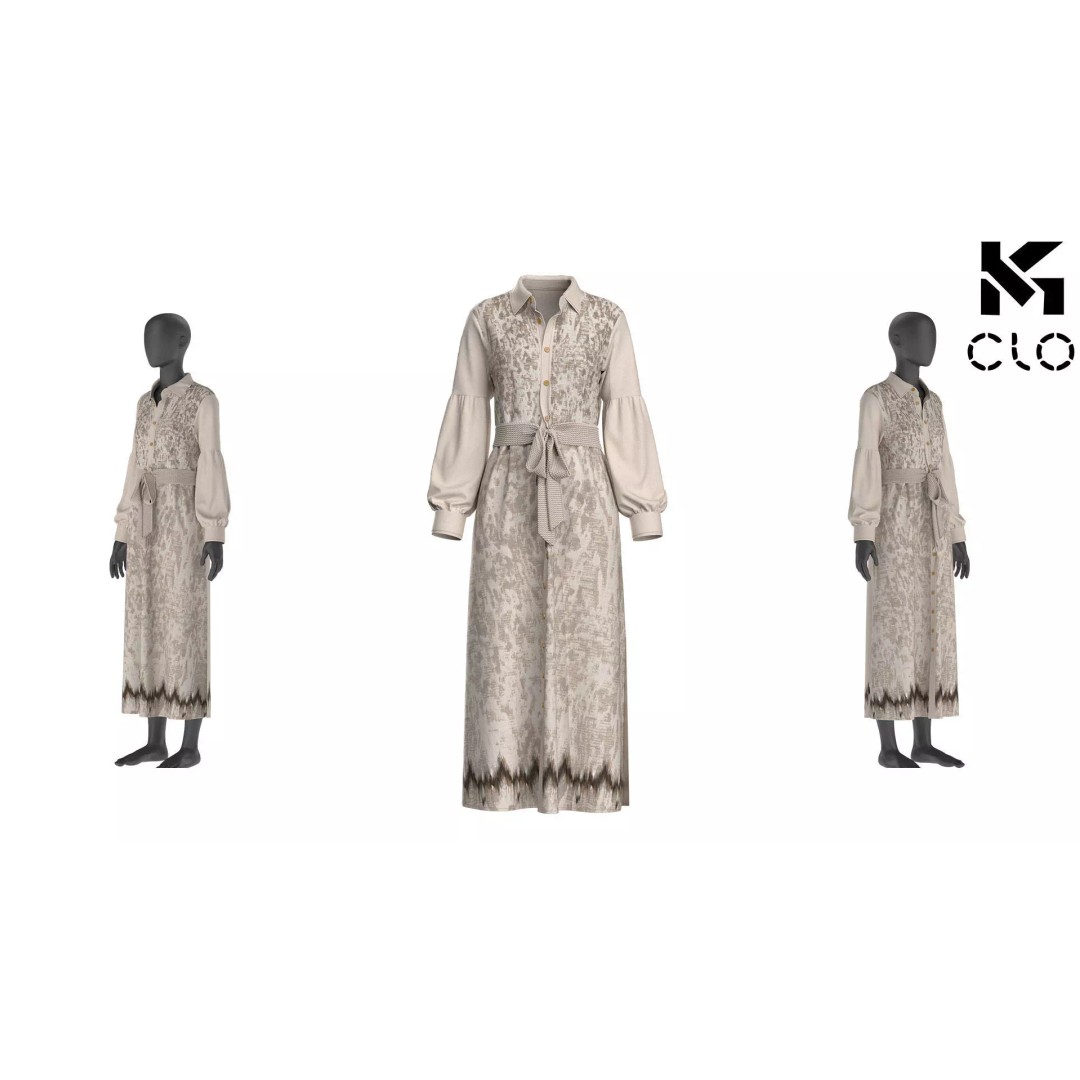 Long Sleeve Maxi Dress 3D Model – Elegant Casual Design, FBX, OBJ, GLB - View 2