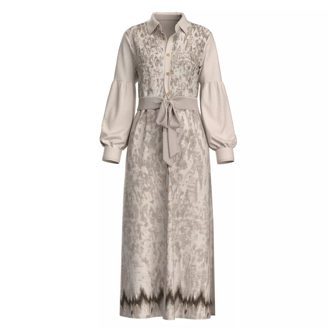 Long Sleeve Maxi Dress 3D Model – Elegant Casual Design, FBX, OBJ, GLB - View 3