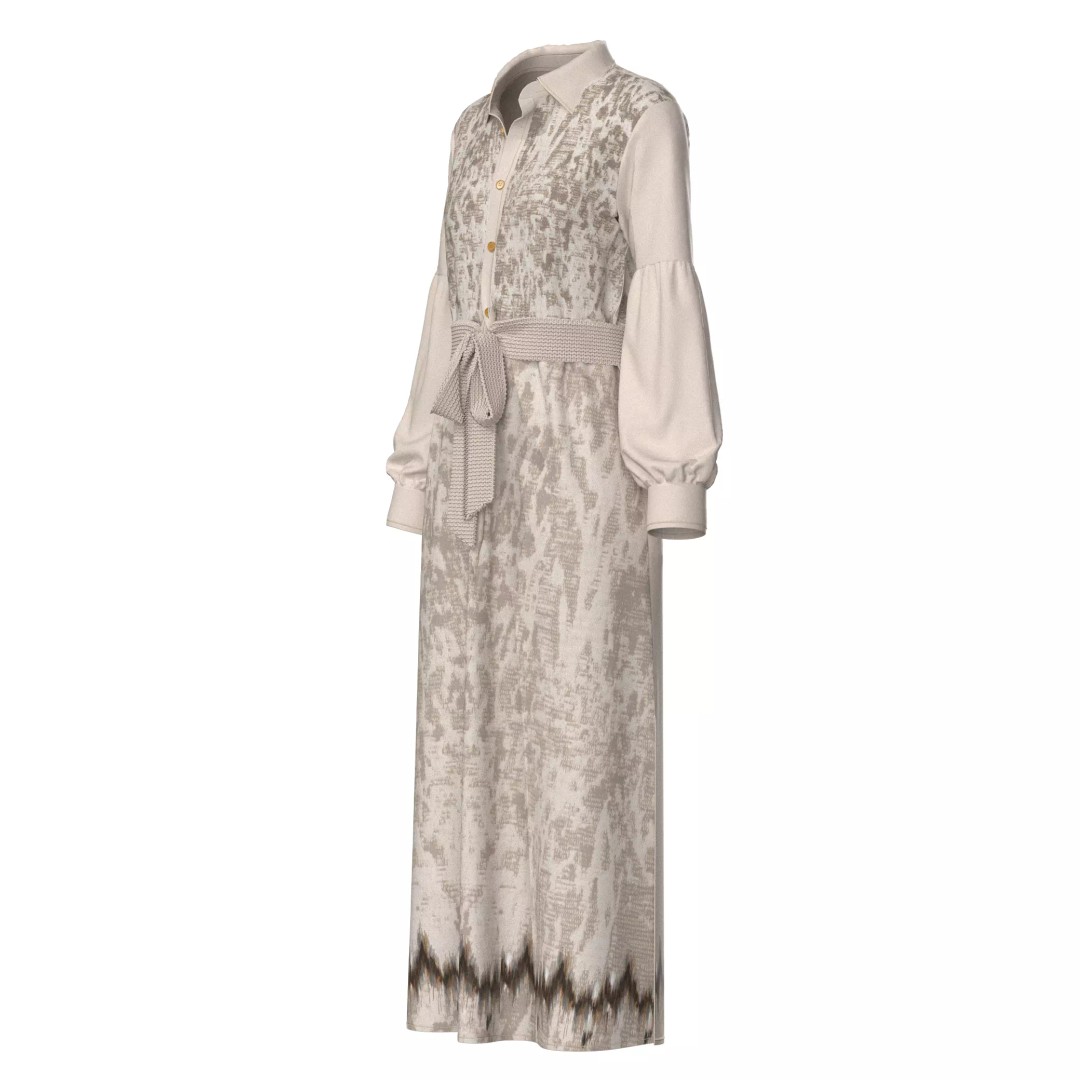 Long Sleeve Maxi Dress 3D Model – Elegant Casual Design, FBX, OBJ, GLB - View 4