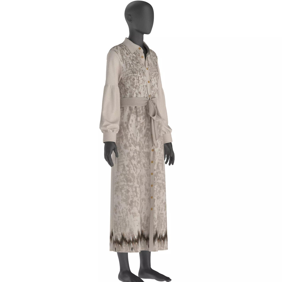Long Sleeve Maxi Dress 3D Model – Elegant Casual Design, FBX, OBJ, GLB - View 8