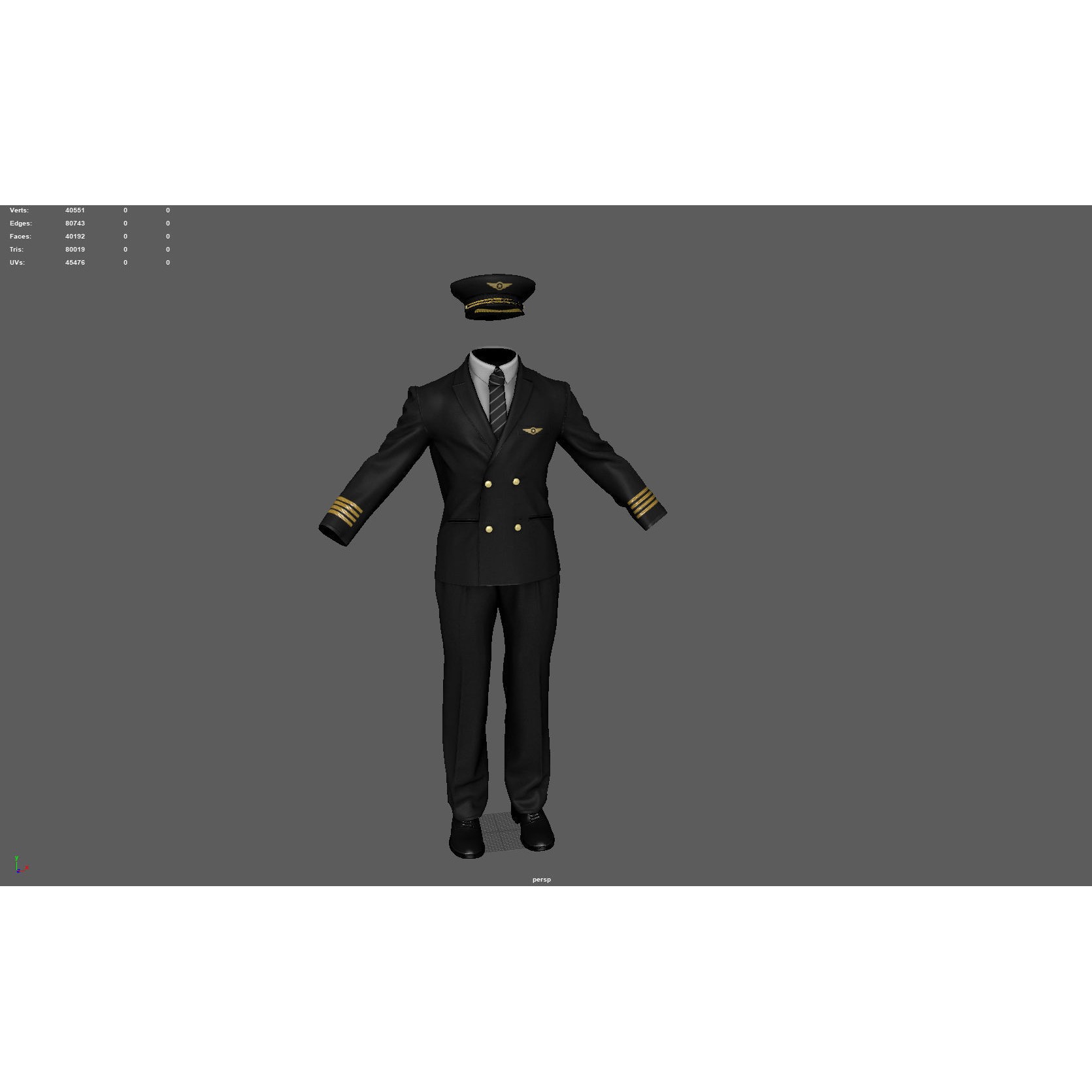 Airline Pilot Uniform - Low-Poly Game-Ready 3D Model - View 13