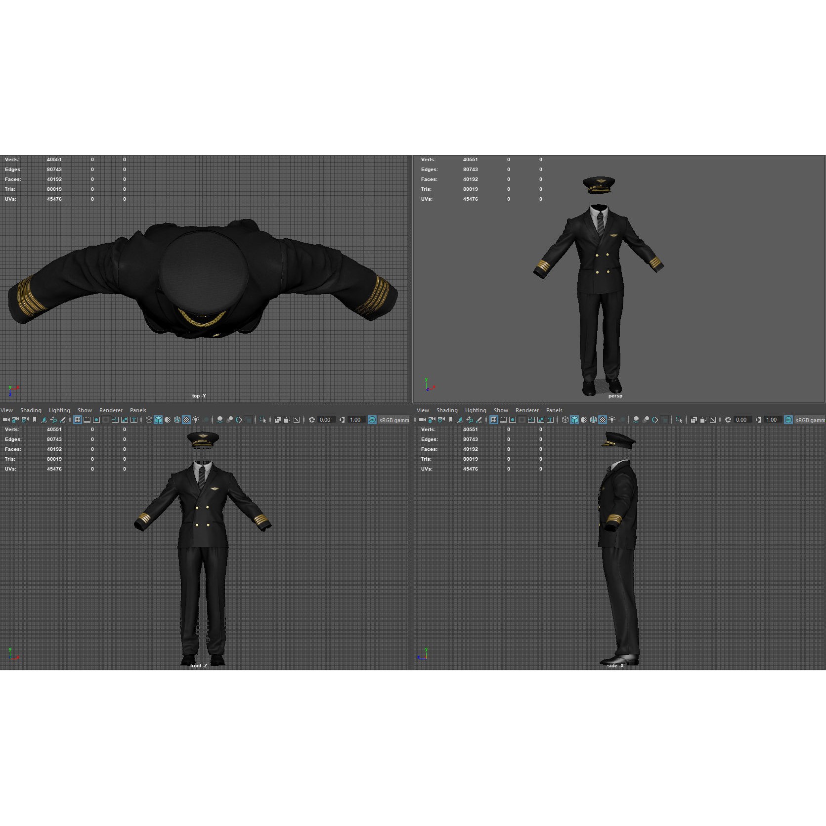 Airline Pilot Uniform - Low-Poly Game-Ready 3D Model - View 16