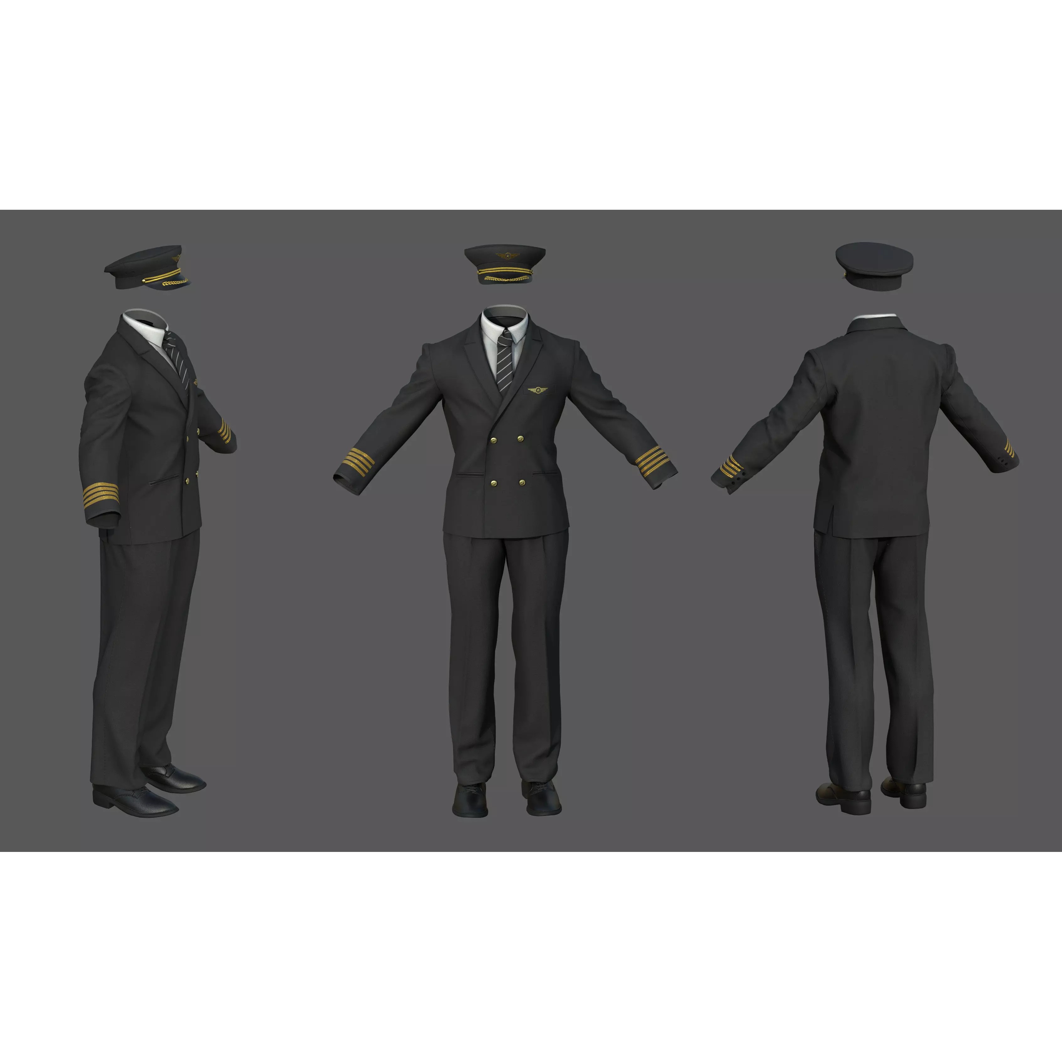 Airline Pilot Uniform - Low-Poly Game-Ready 3D Model - View 2