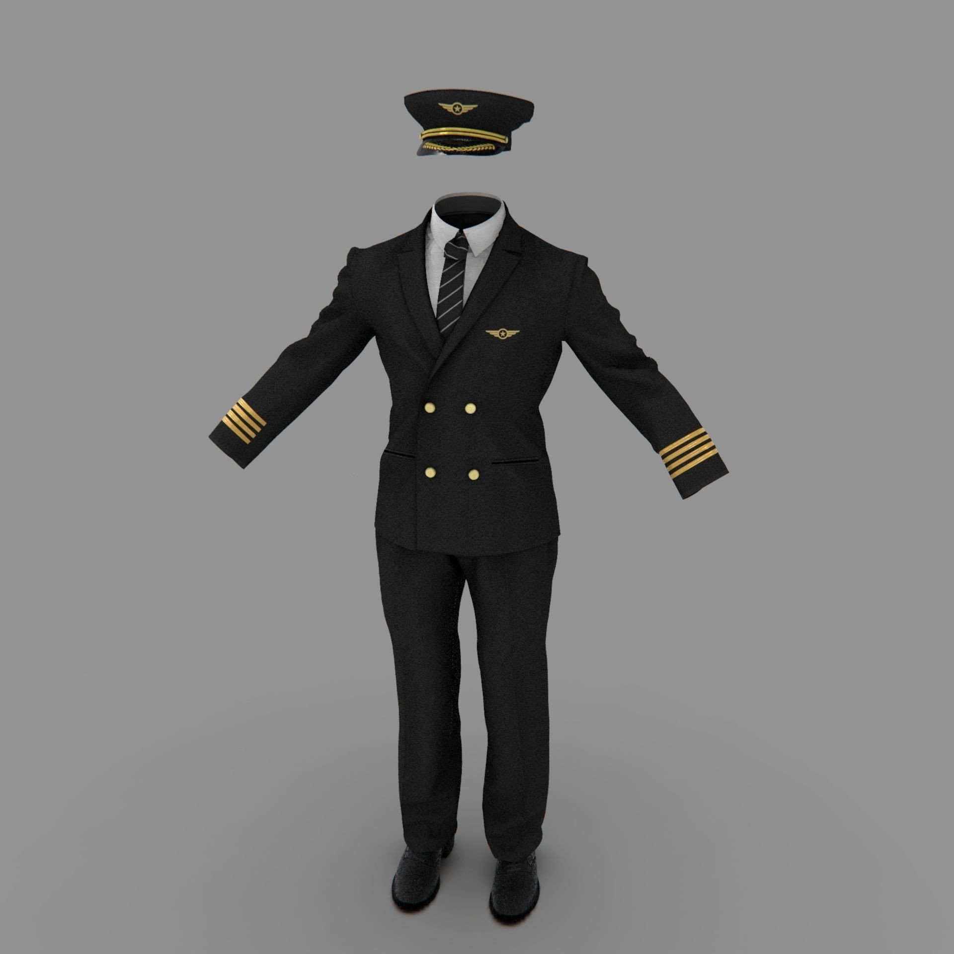 Airline Pilot Uniform - Low-Poly Game-Ready 3D Model - View 27