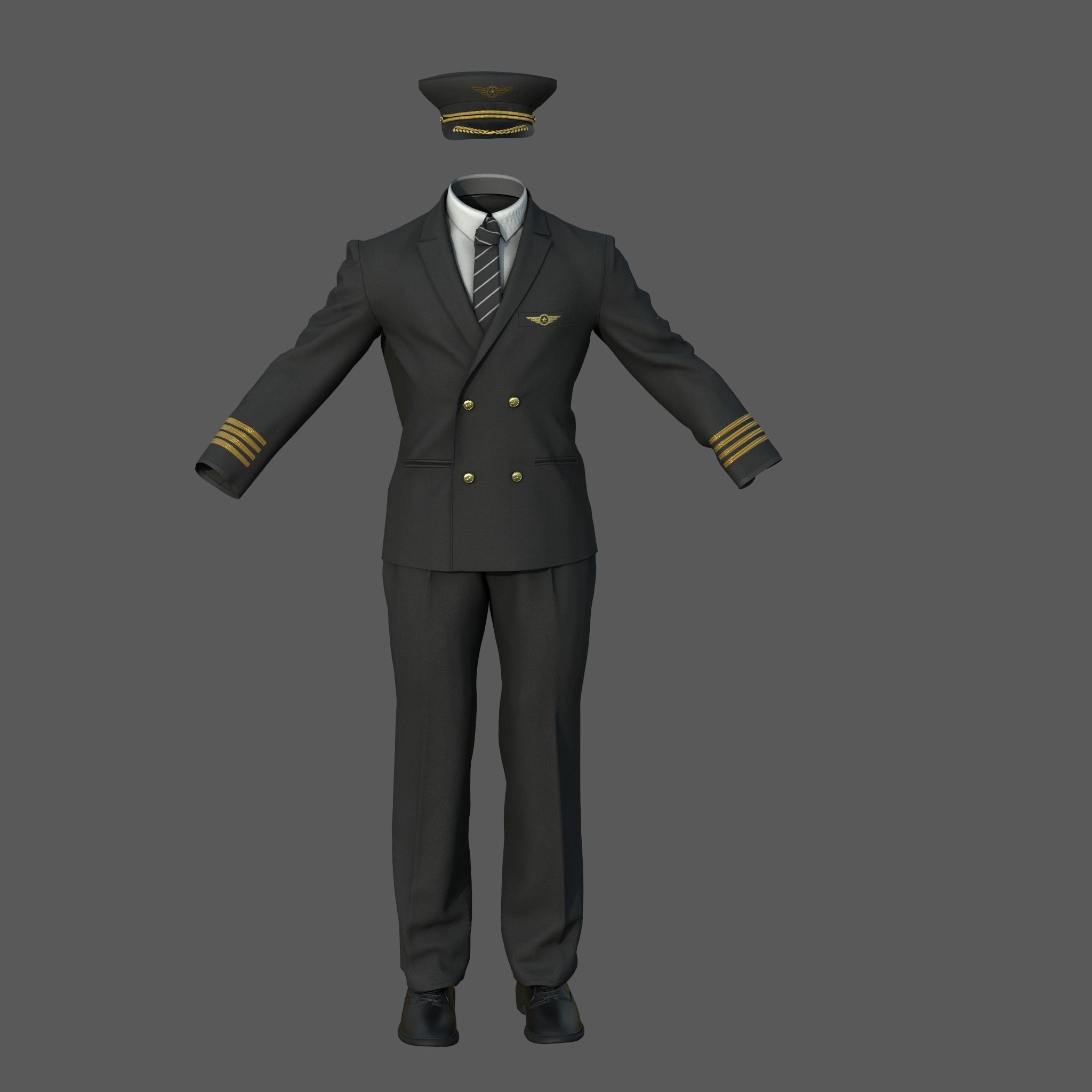 Airline Pilot Uniform - Low-Poly Game-Ready 3D Model - View 3