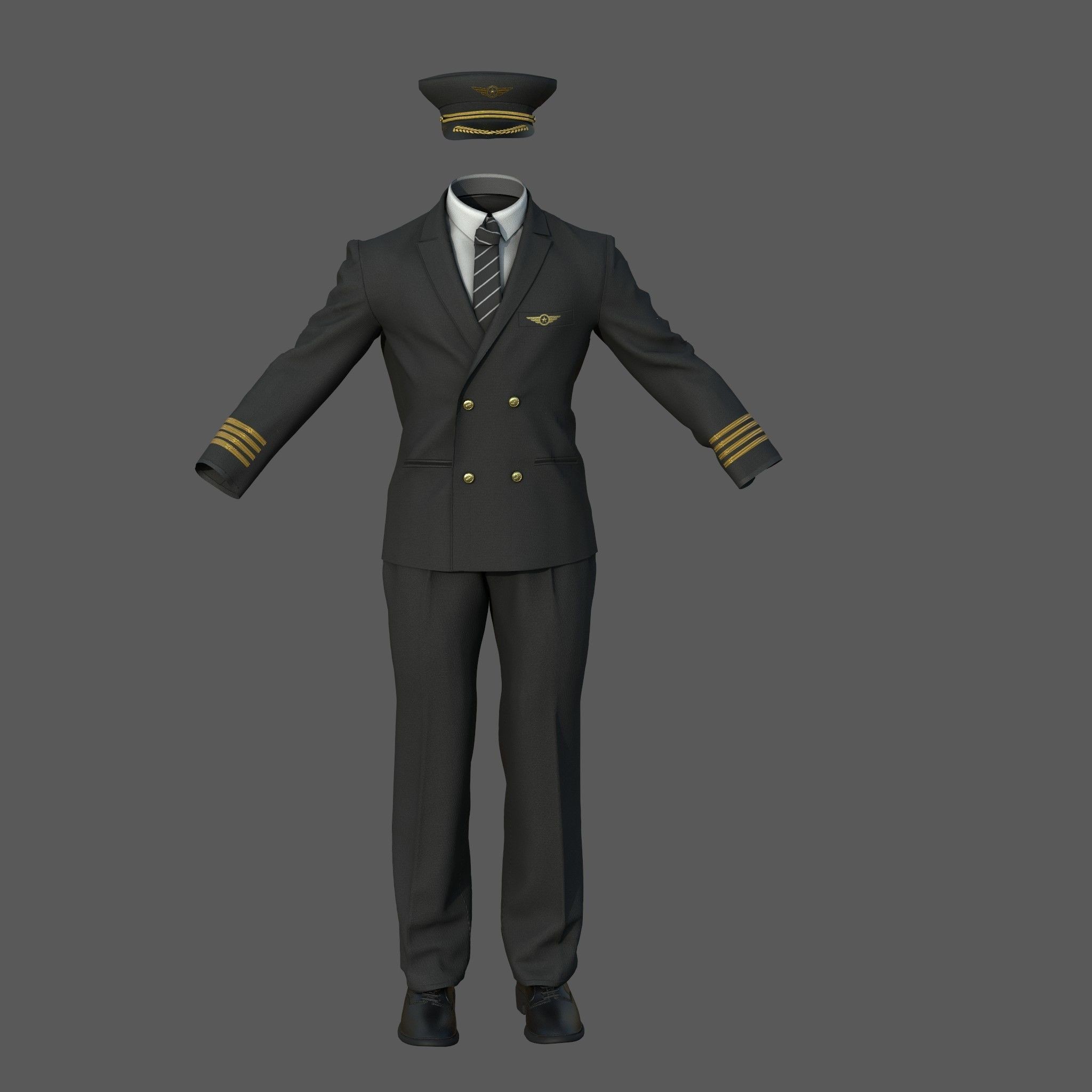 Airline Pilot Uniform - Low-Poly Game-Ready 3D Model - View 4