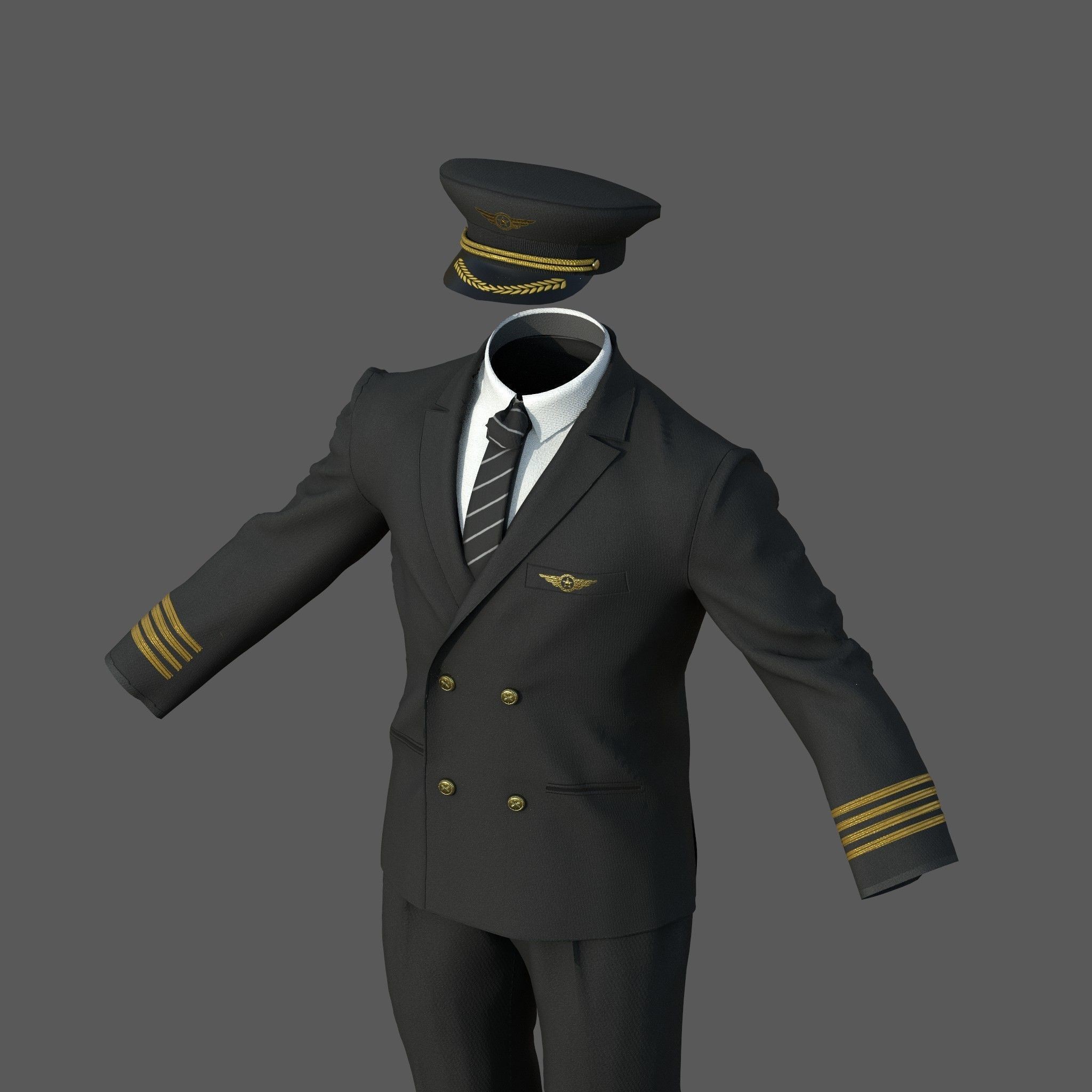 Airline Pilot Uniform - Low-Poly Game-Ready 3D Model - View 9