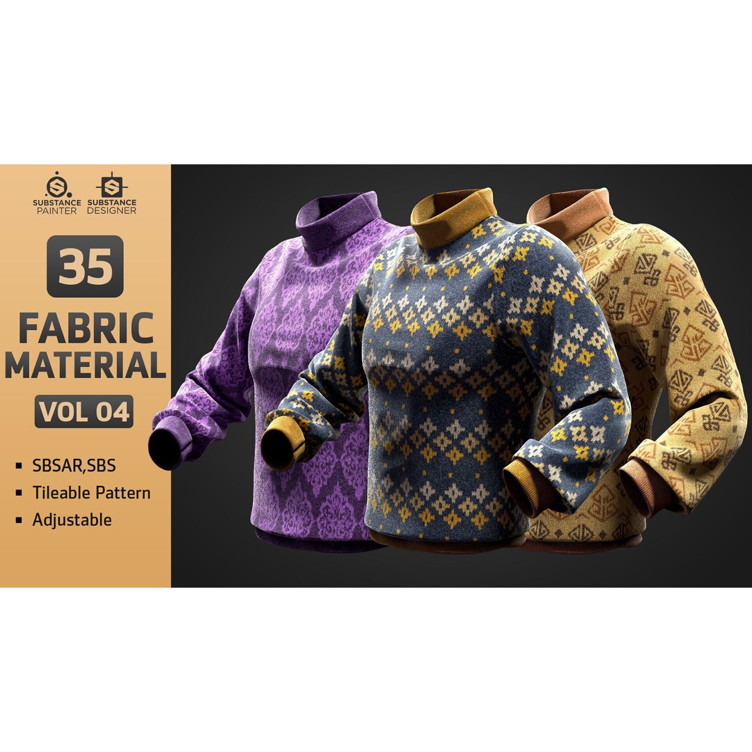 35 Fabric PBR Materials – Adjustable Textures for 3D Design, SBSAR