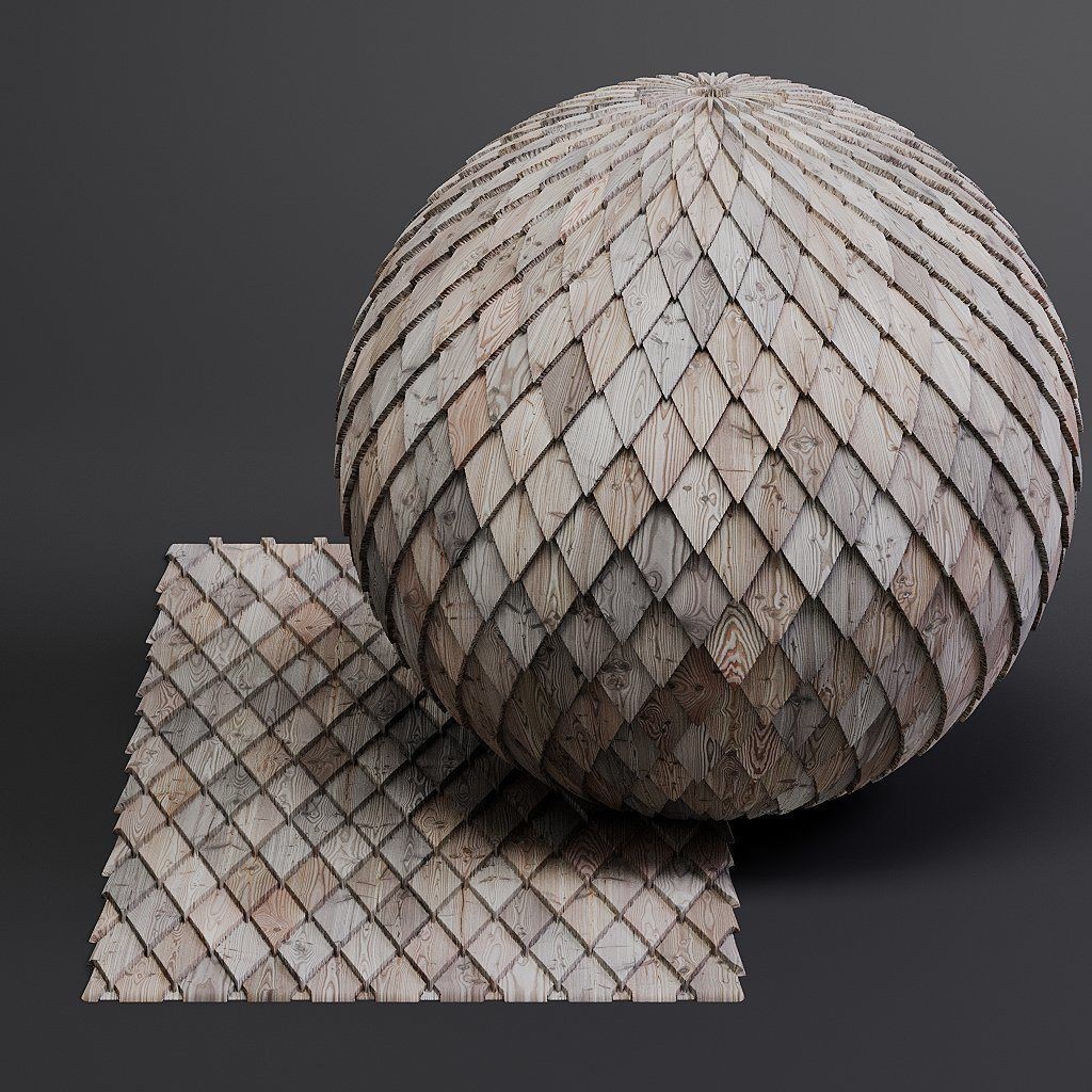 Wood Shingles 3D Model – Seamless PBR Textures, 8K Resolution - View 5