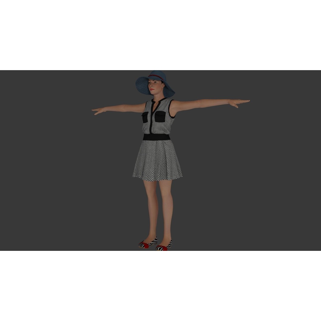 Rigged Female Character 3D Model – Detailed PBR Game Asset, FBX - View 3