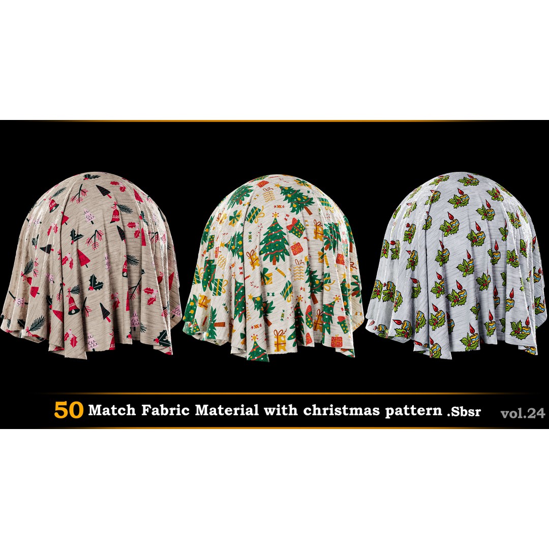 Christmas Fabric Material 3D Model – 50 Seamless Patterns, SBSAR - View 10