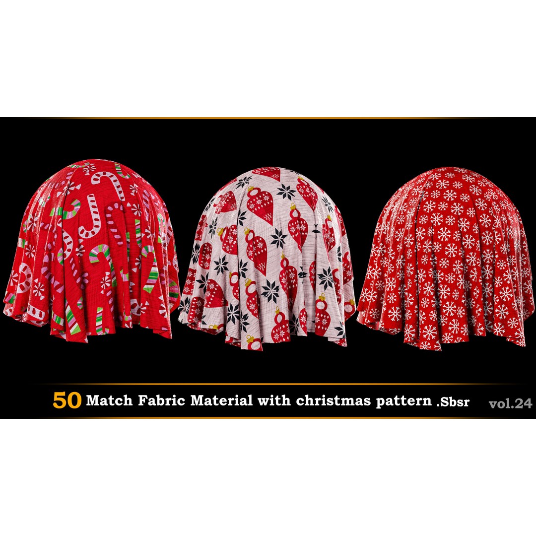 Christmas Fabric Material 3D Model – 50 Seamless Patterns, SBSAR - View 11