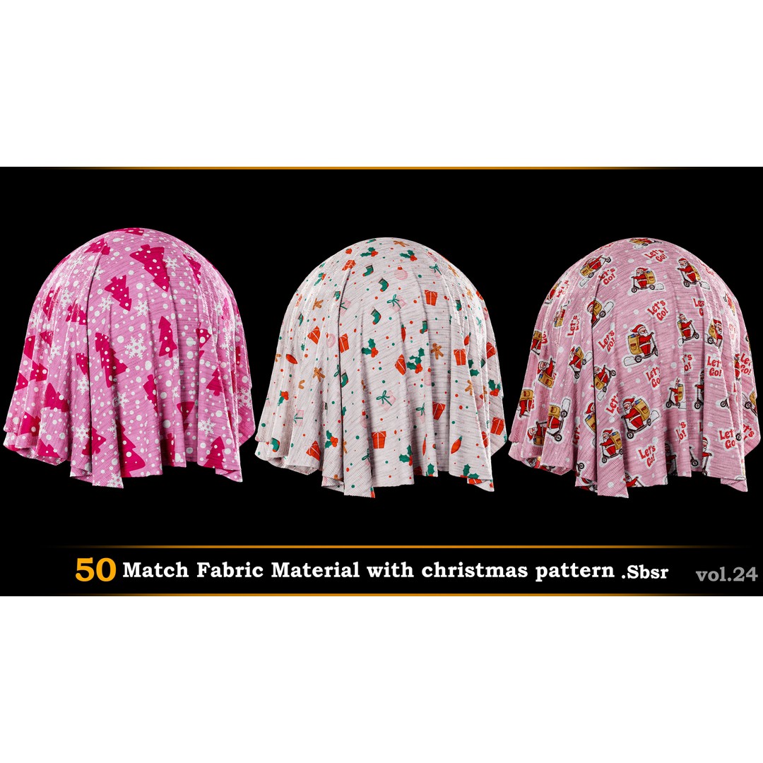 Christmas Fabric Material 3D Model – 50 Seamless Patterns, SBSAR - View 12