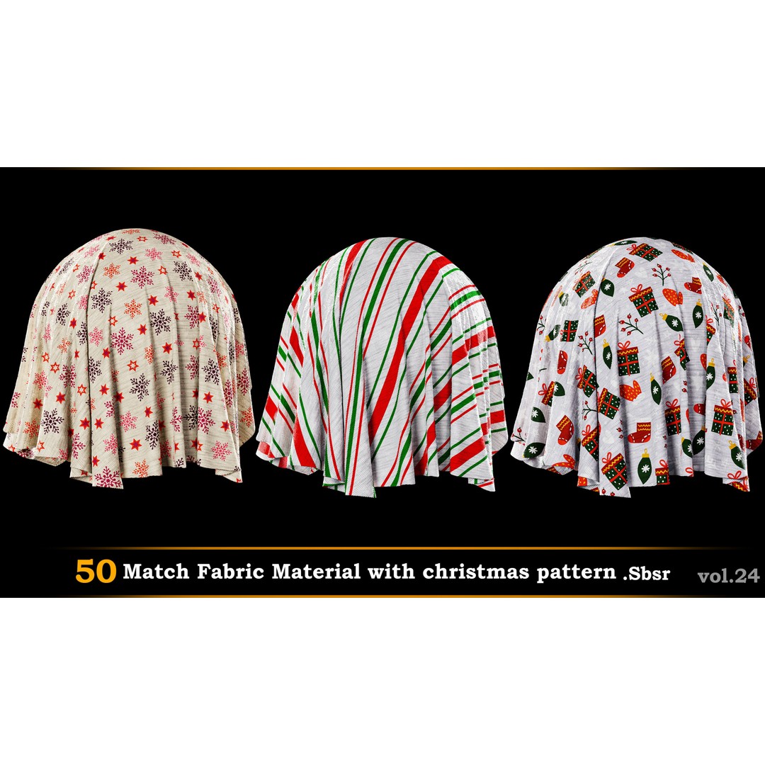Christmas Fabric Material 3D Model – 50 Seamless Patterns, SBSAR - View 13