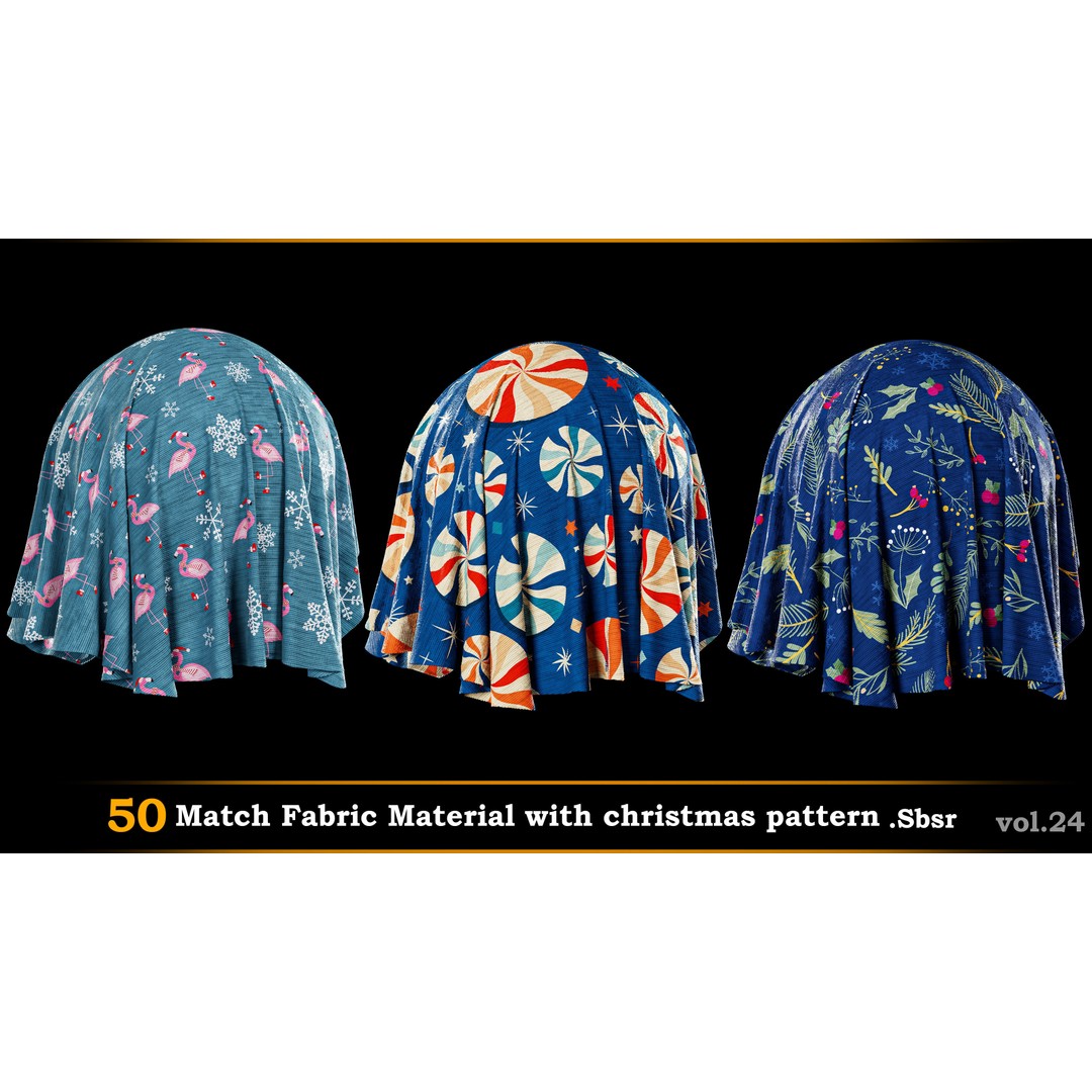 Christmas Fabric Material 3D Model – 50 Seamless Patterns, SBSAR - View 14