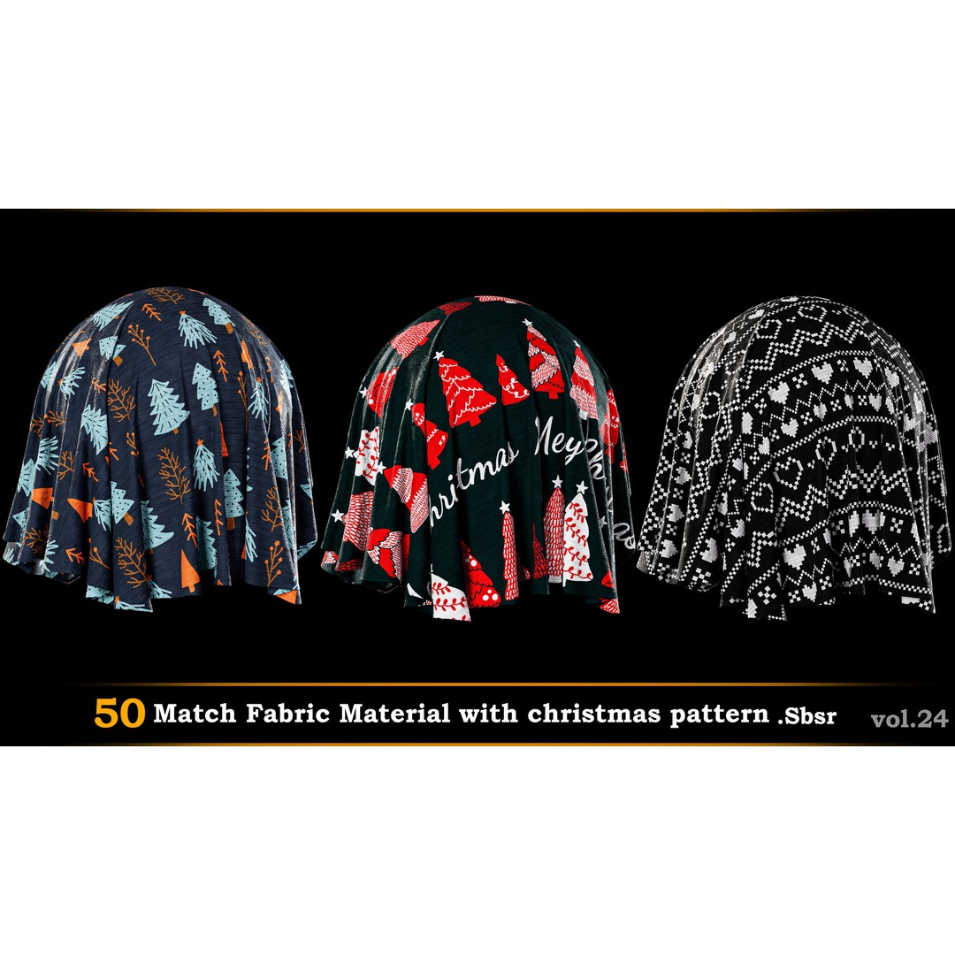 Christmas Fabric Material 3D Model – 50 Seamless Patterns, SBSAR - View 15