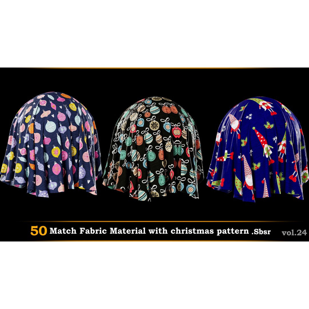 Christmas Fabric Material 3D Model – 50 Seamless Patterns, SBSAR - View 16