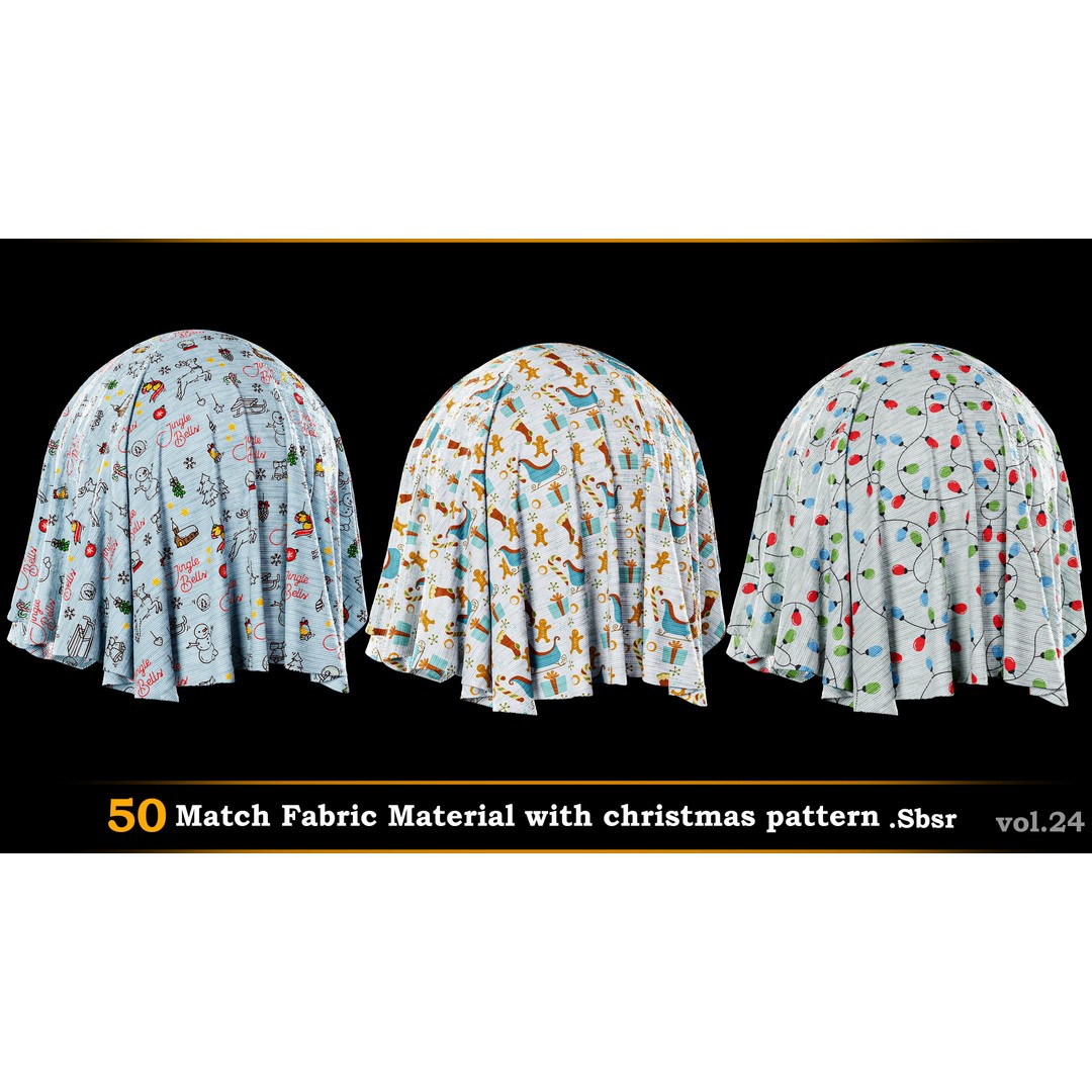 Christmas Fabric Material 3D Model – 50 Seamless Patterns, SBSAR - View 17