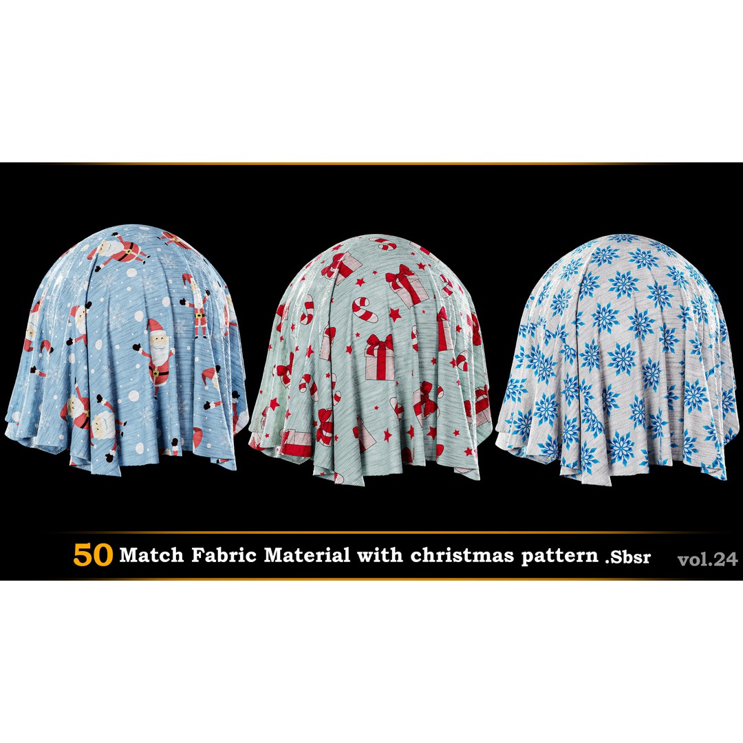 Christmas Fabric Material 3D Model – 50 Seamless Patterns, SBSAR - View 18