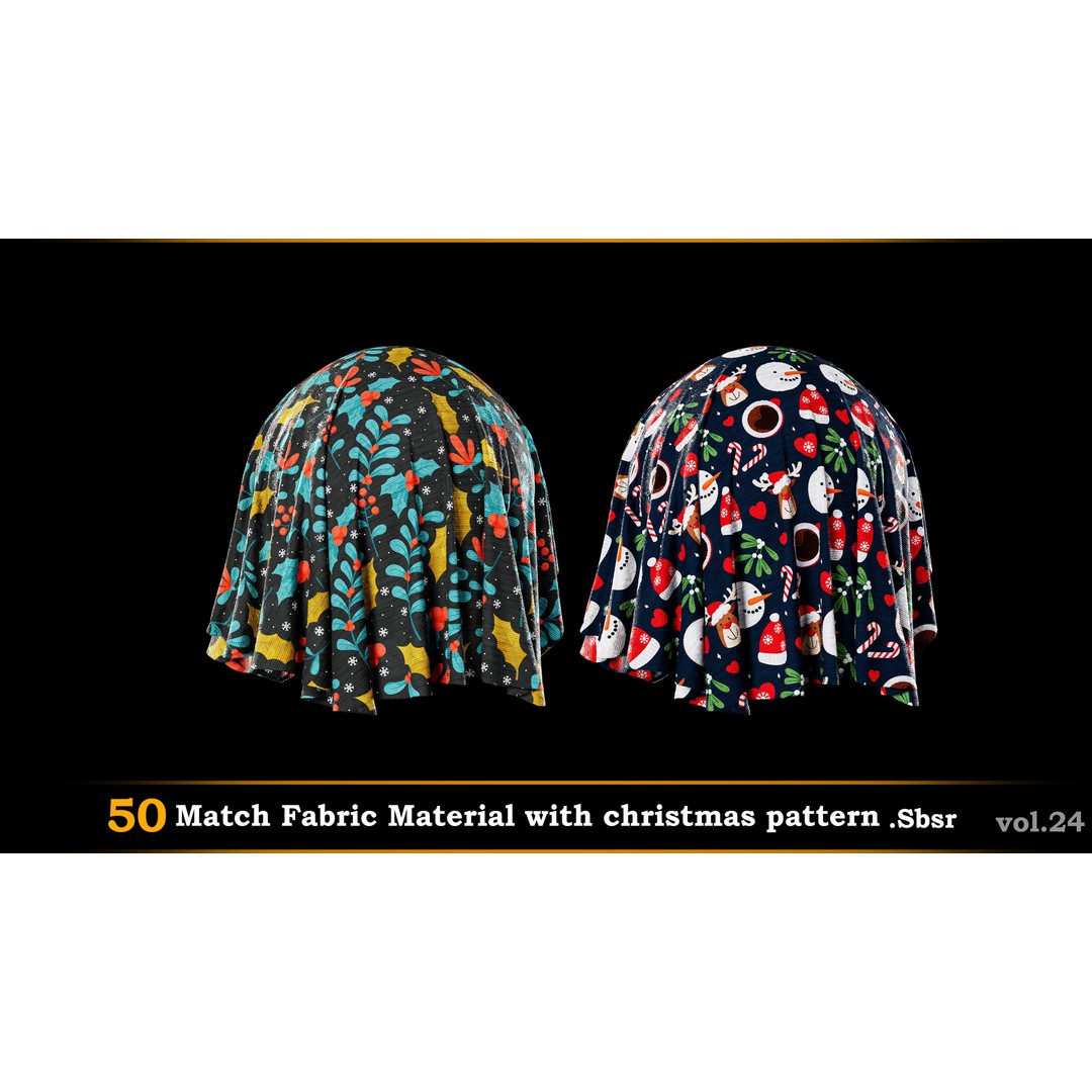 Christmas Fabric Material 3D Model – 50 Seamless Patterns, SBSAR - View 19