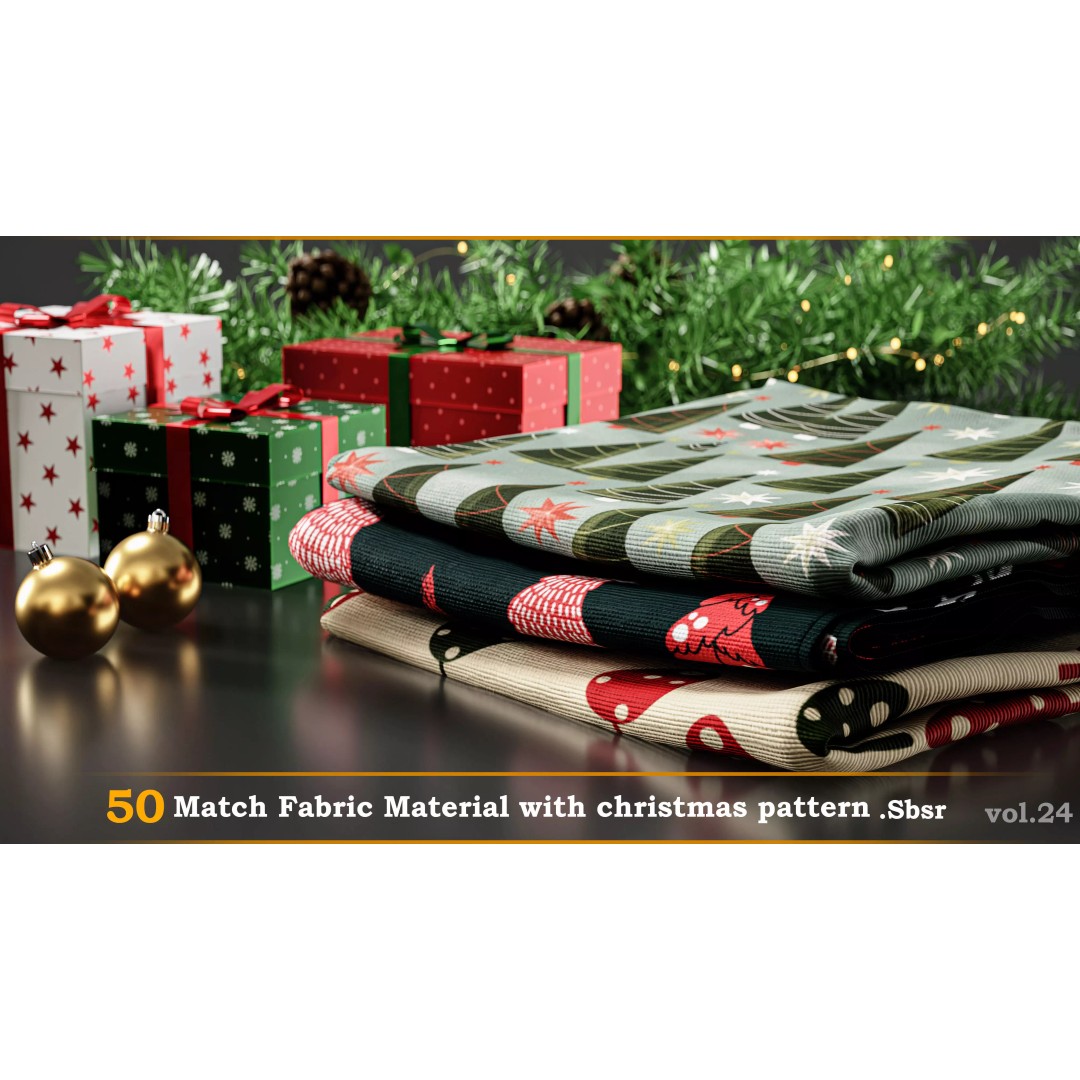 Christmas Fabric Material 3D Model – 50 Seamless Patterns, SBSAR - View 2