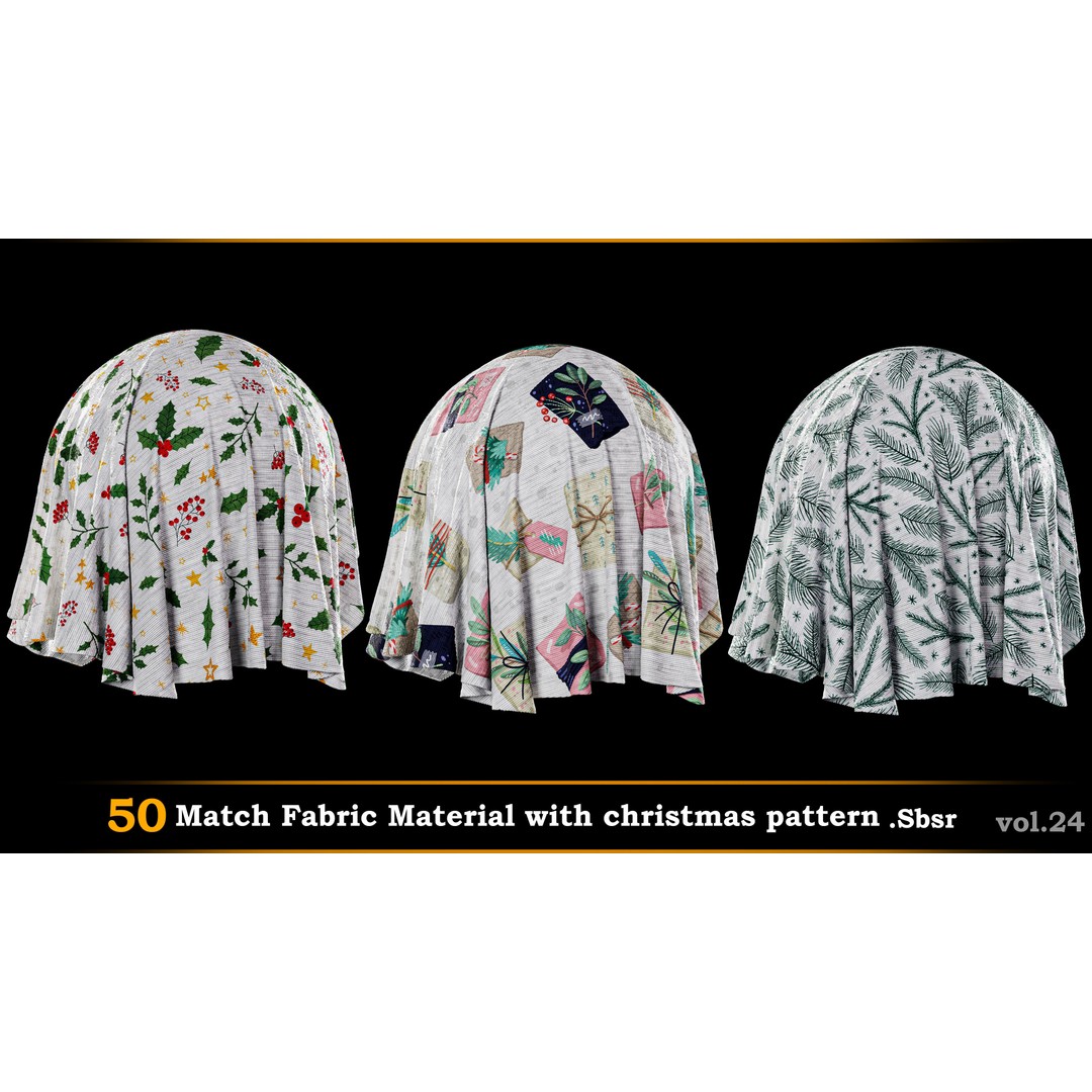 Christmas Fabric Material 3D Model – 50 Seamless Patterns, SBSAR - View 3