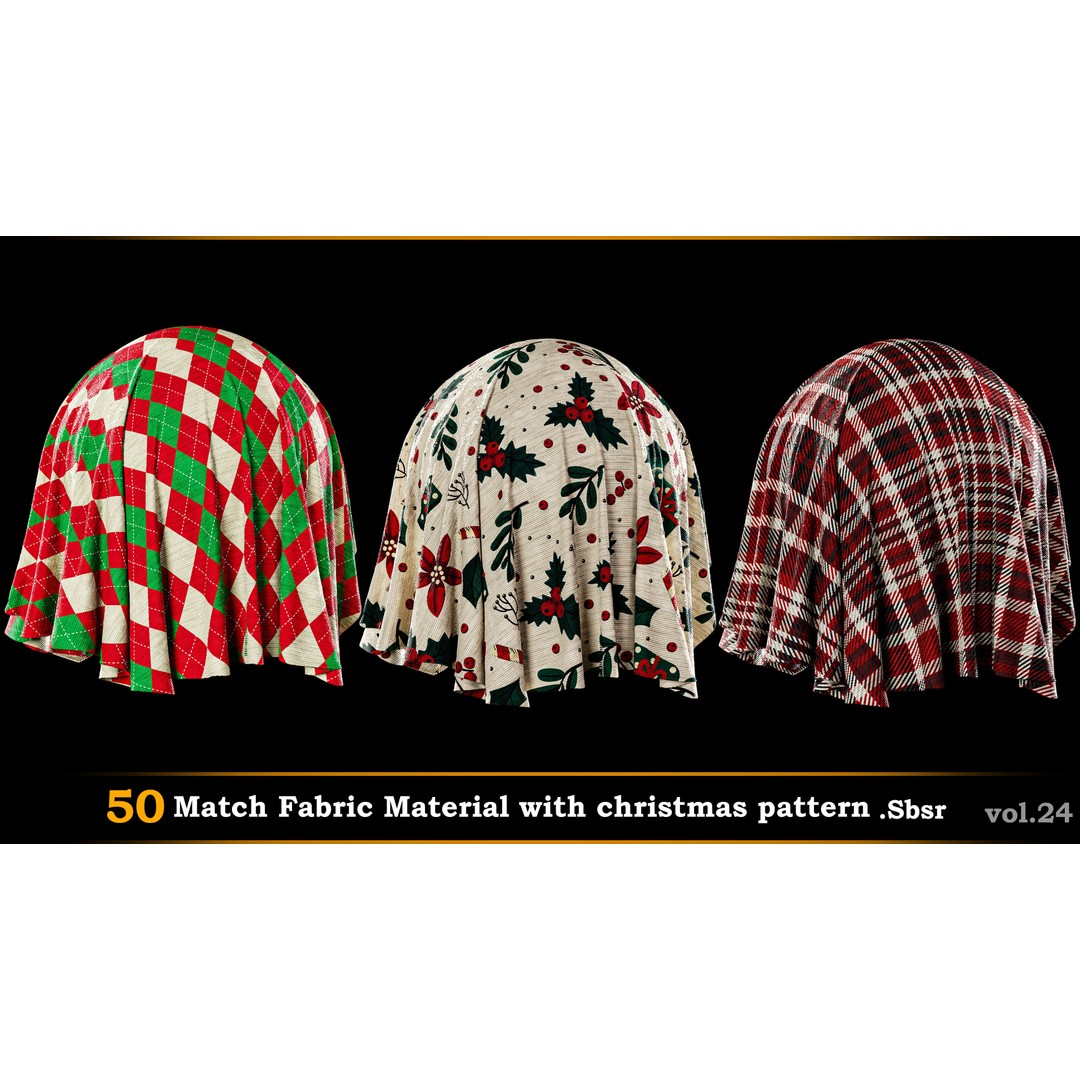 Christmas Fabric Material 3D Model – 50 Seamless Patterns, SBSAR - View 4