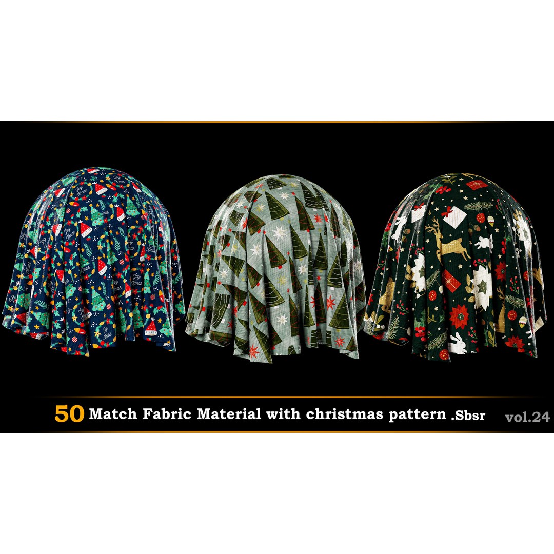 Christmas Fabric Material 3D Model – 50 Seamless Patterns, SBSAR - View 5