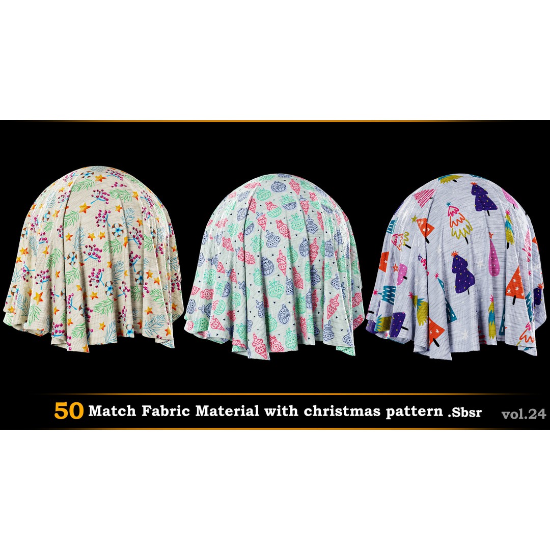 Christmas Fabric Material 3D Model – 50 Seamless Patterns, SBSAR - View 6