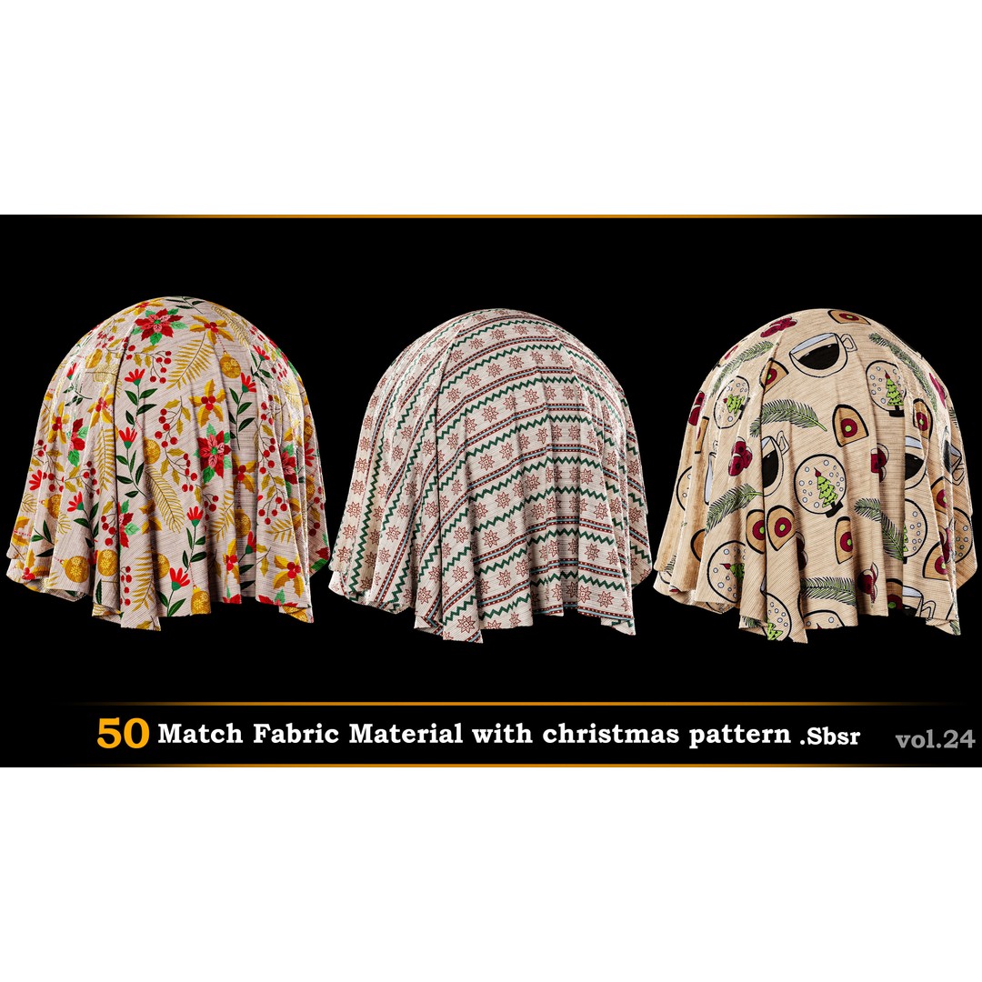 Christmas Fabric Material 3D Model – 50 Seamless Patterns, SBSAR - View 8