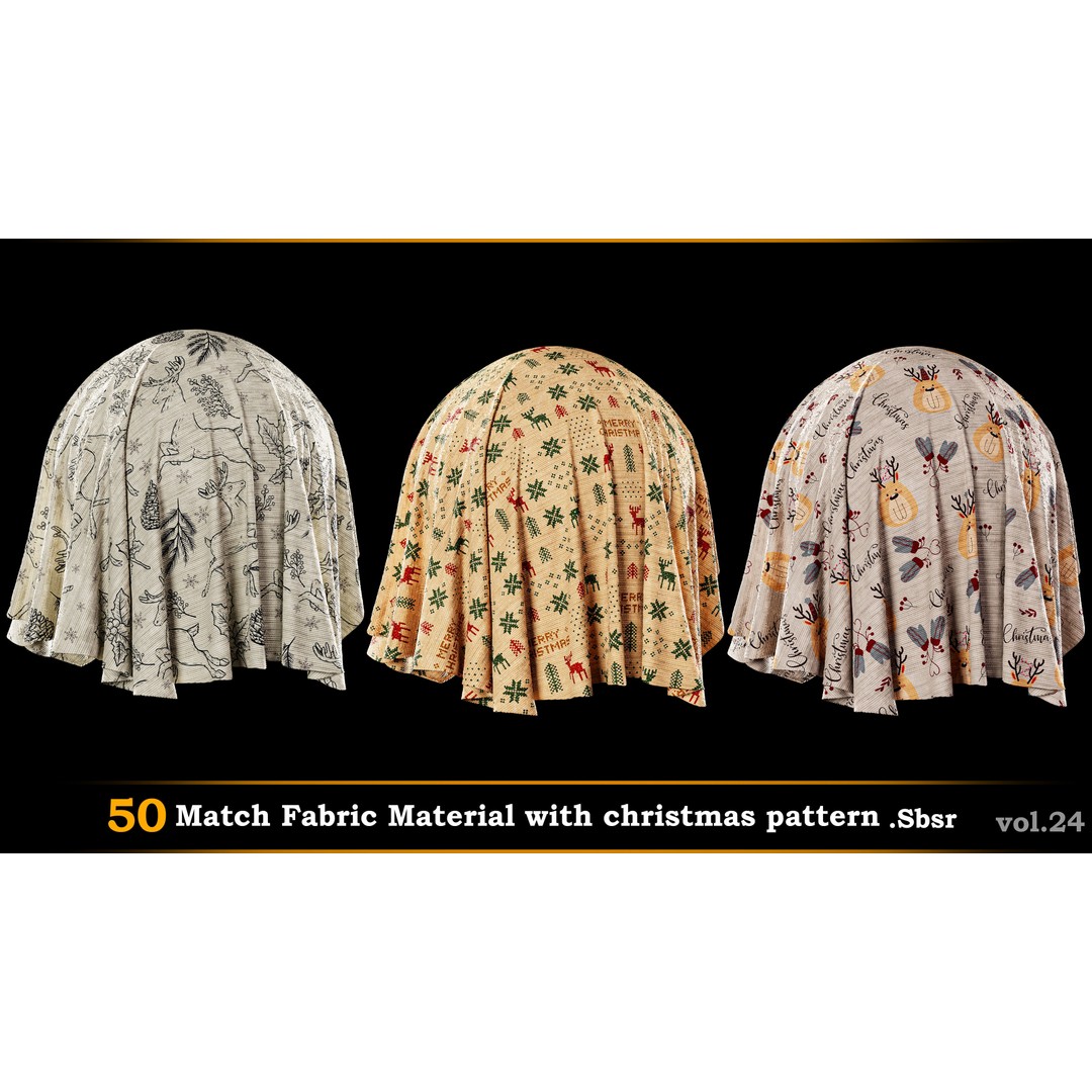 Christmas Fabric Material 3D Model – 50 Seamless Patterns, SBSAR - View 9