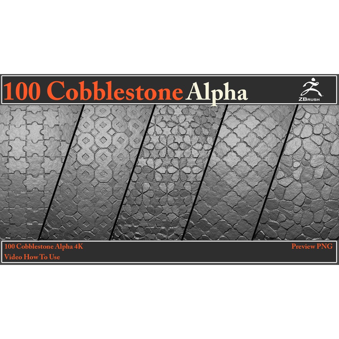 Cobblestone Alpha Maps 3D Model – 100 Textures with Video Tutorial