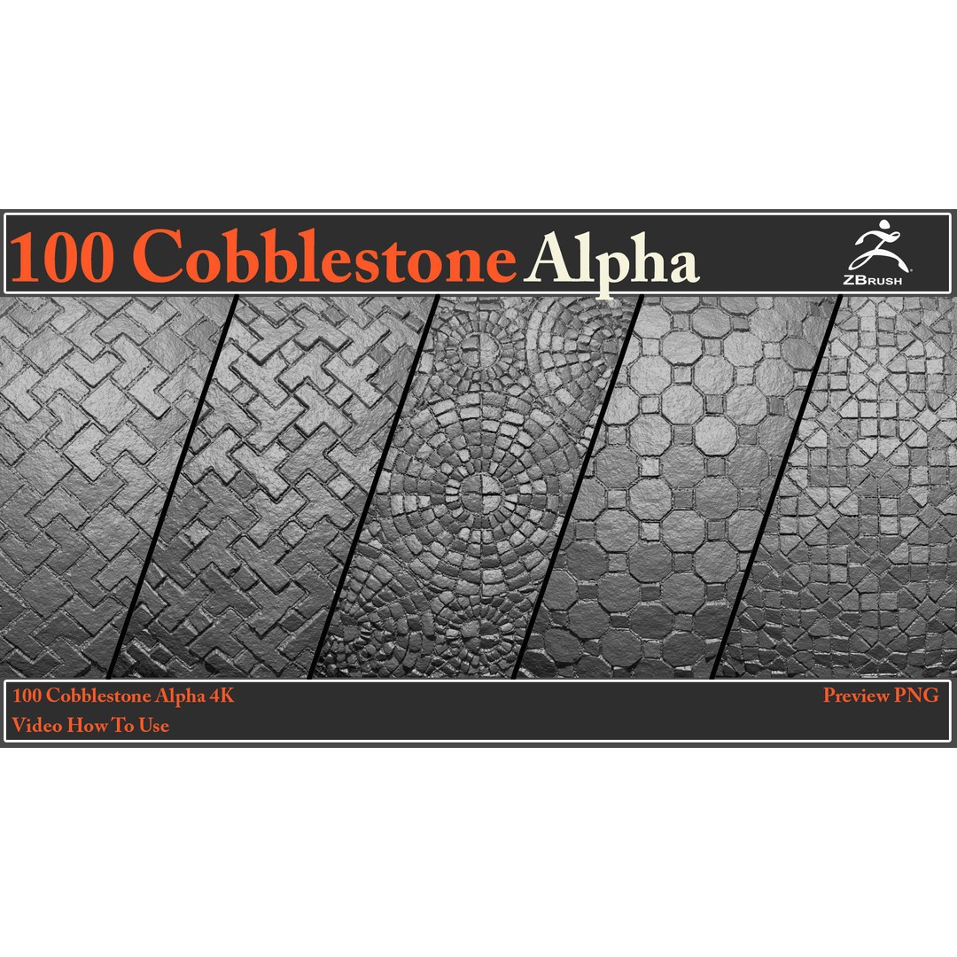 Cobblestone Alpha Maps 3D Model – 100 Textures with Video Tutorial - View 10