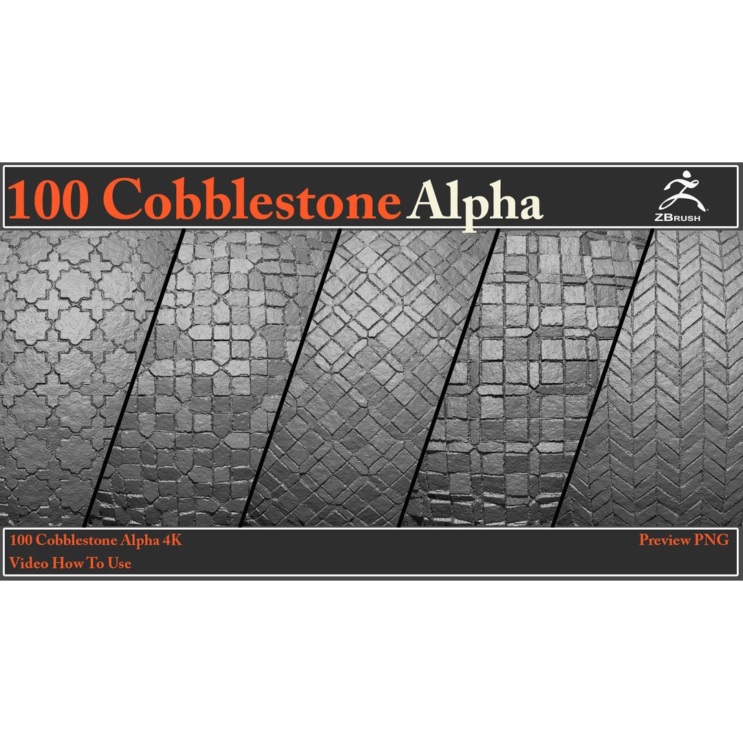 Cobblestone Alpha Maps 3D Model – 100 Textures with Video Tutorial - View 11