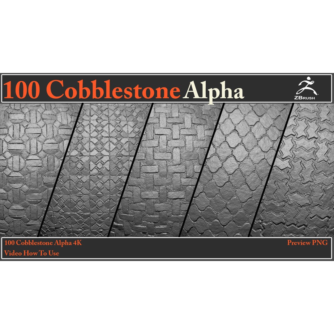 Cobblestone Alpha Maps 3D Model – 100 Textures with Video Tutorial - View 16