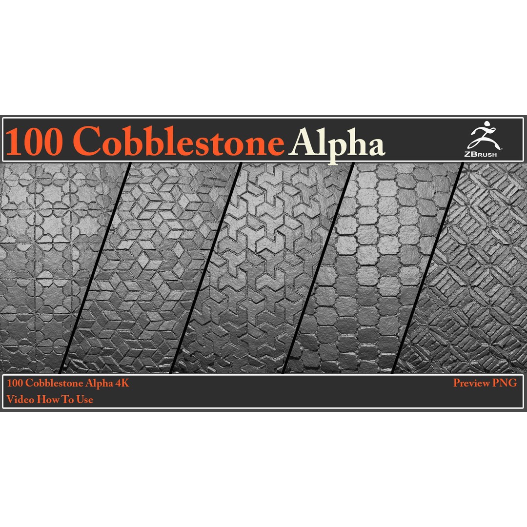 Cobblestone Alpha Maps 3D Model – 100 Textures with Video Tutorial - View 19