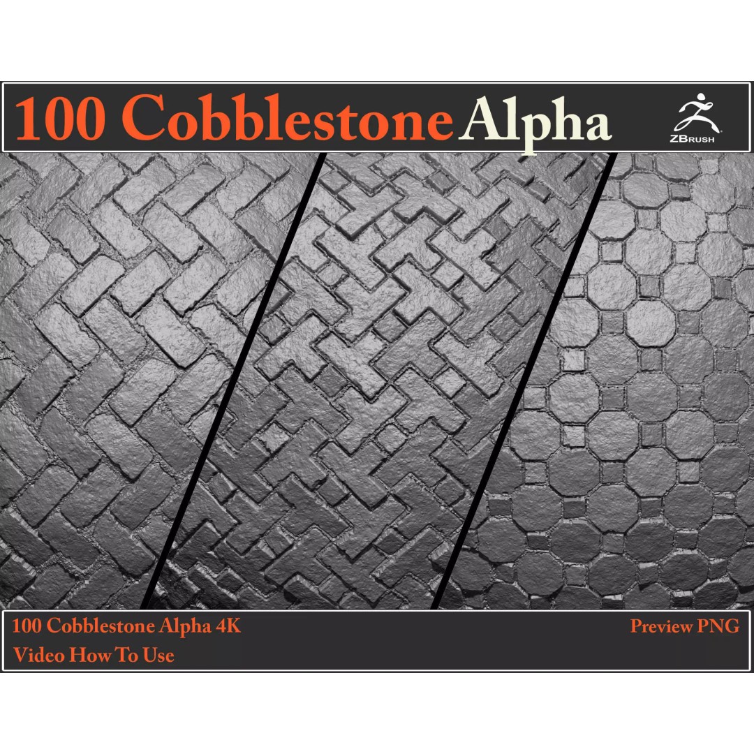 Cobblestone Alpha Maps 3D Model – 100 Textures with Video Tutorial - View 2