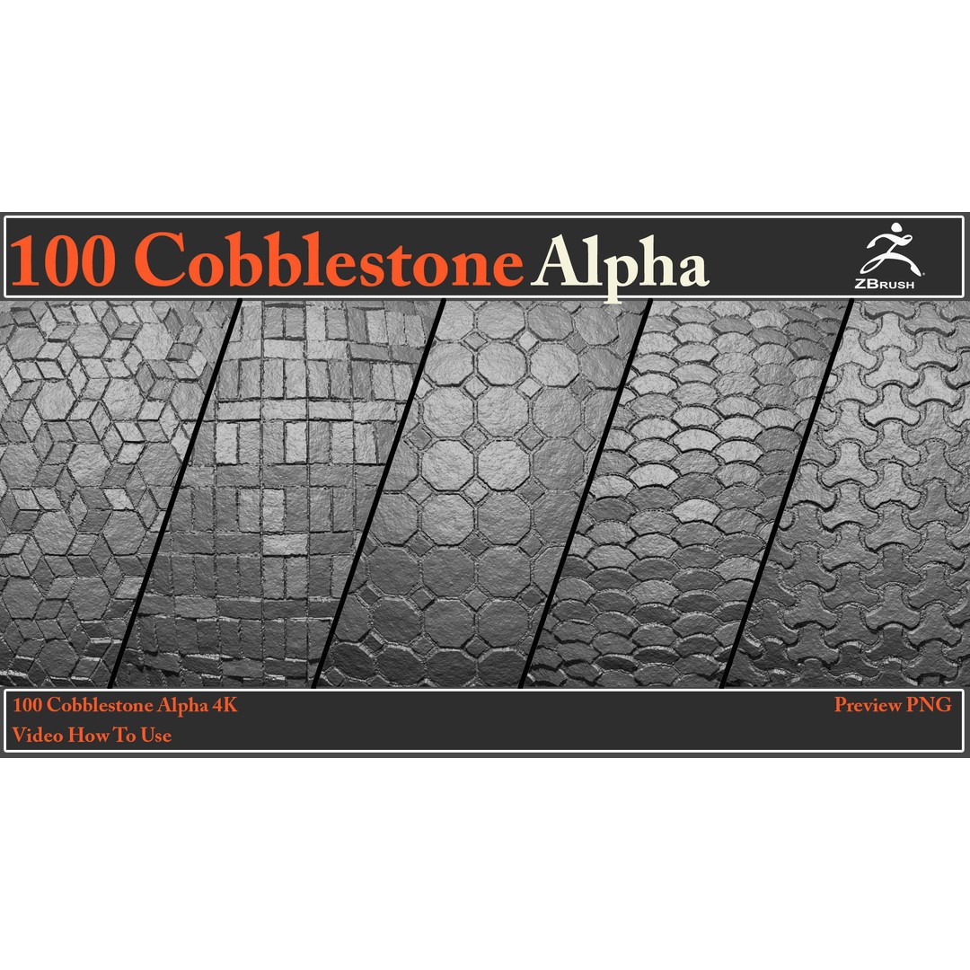 Cobblestone Alpha Maps 3D Model – 100 Textures with Video Tutorial - View 20