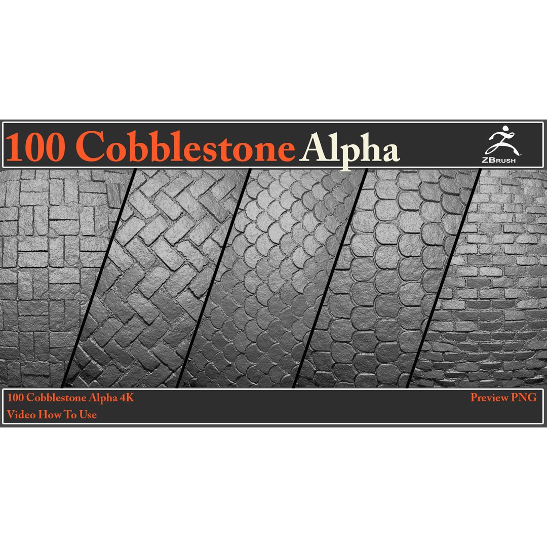 Cobblestone Alpha Maps 3D Model – 100 Textures with Video Tutorial - View 3