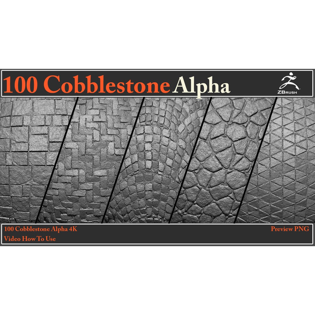Cobblestone Alpha Maps 3D Model – 100 Textures with Video Tutorial - View 4