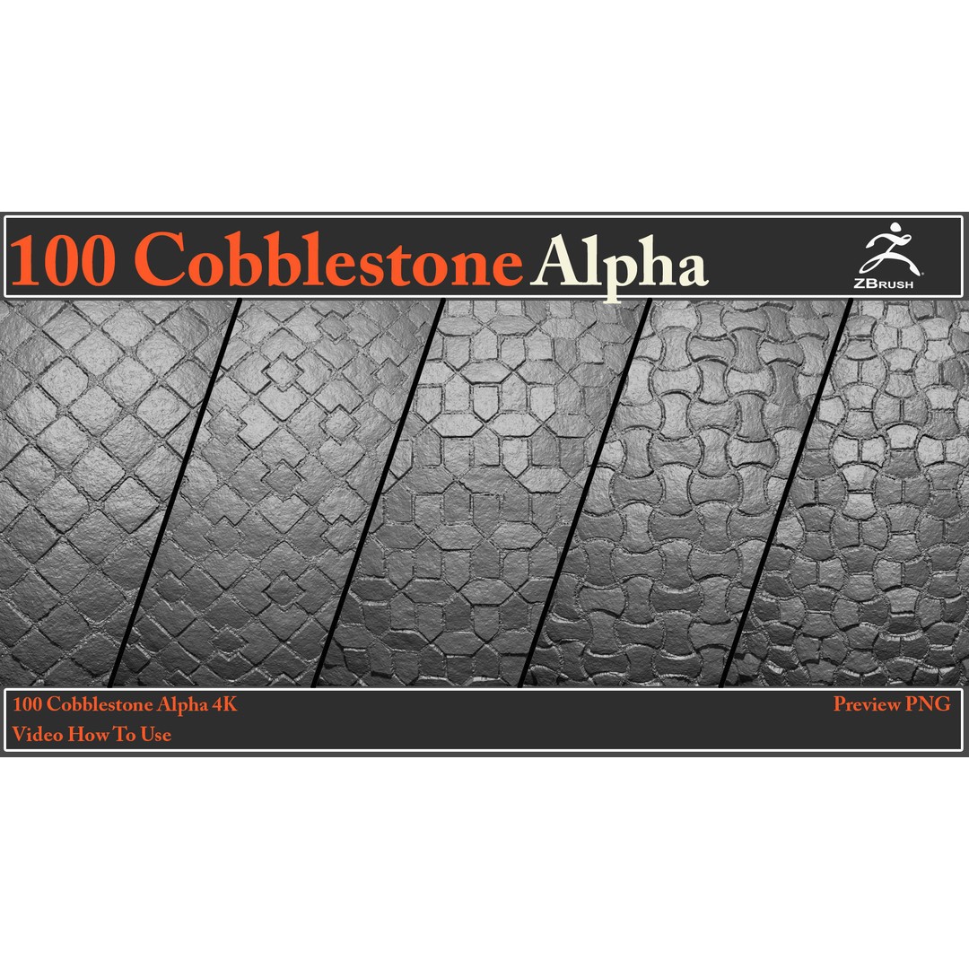 Cobblestone Alpha Maps 3D Model – 100 Textures with Video Tutorial - View 5
